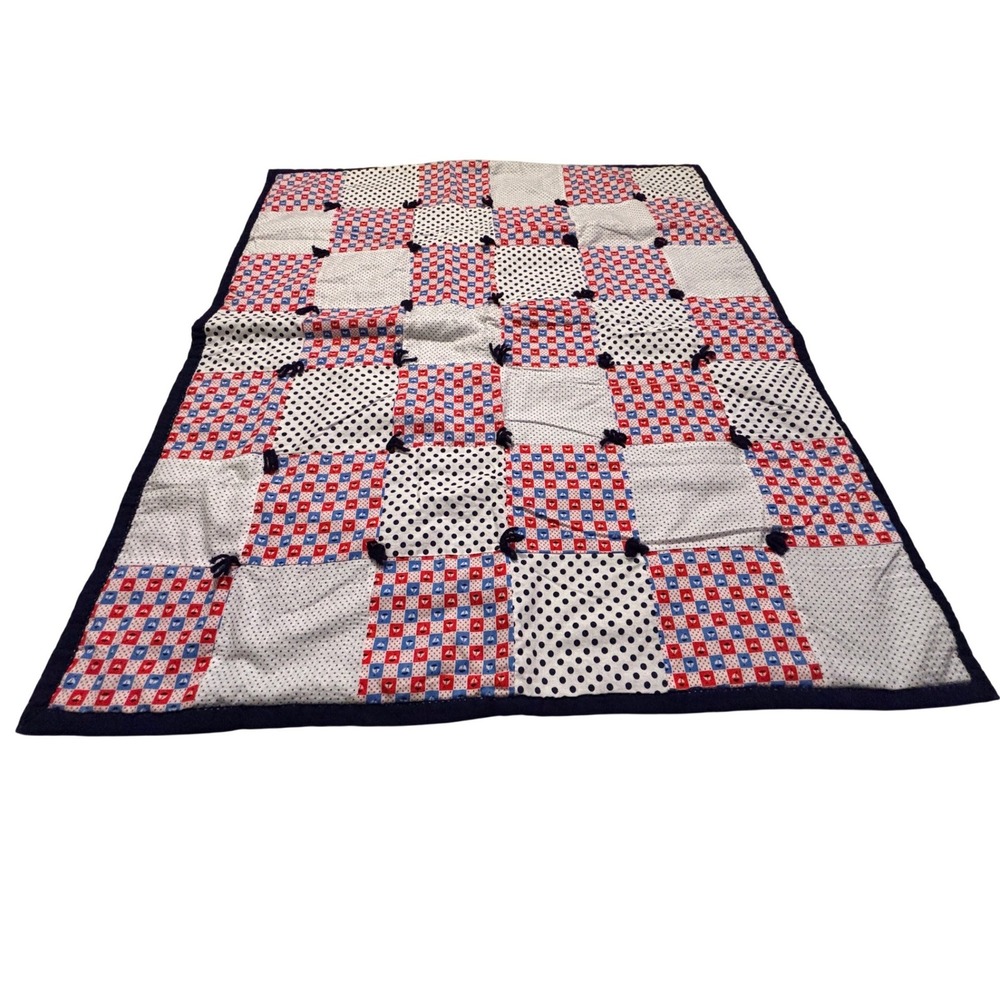 Nautical Sailboat & Polka Dot Patchwork Quilt Blanket Baby Toddler Bedding